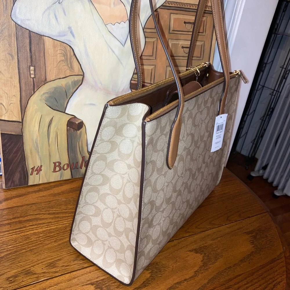 Coach Nina Signature Tote Bag Tan - MSRP $498